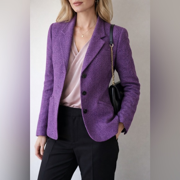 Lafayette 148 New York Jackets & Blazers - Lafayette 148 New York Purple Tweed Blazer Jacket Size 6 Tailored Wool Blend